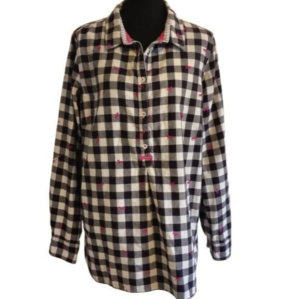 Hatley Equestrian Pink Horse Buffalo Plaid Henley Shirt | Roll Tab Long...